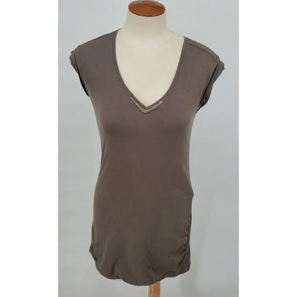Rivamonti  Olive Green Italy V-Neck Cuffed Sleeveless Mini Summer Dress Size Med